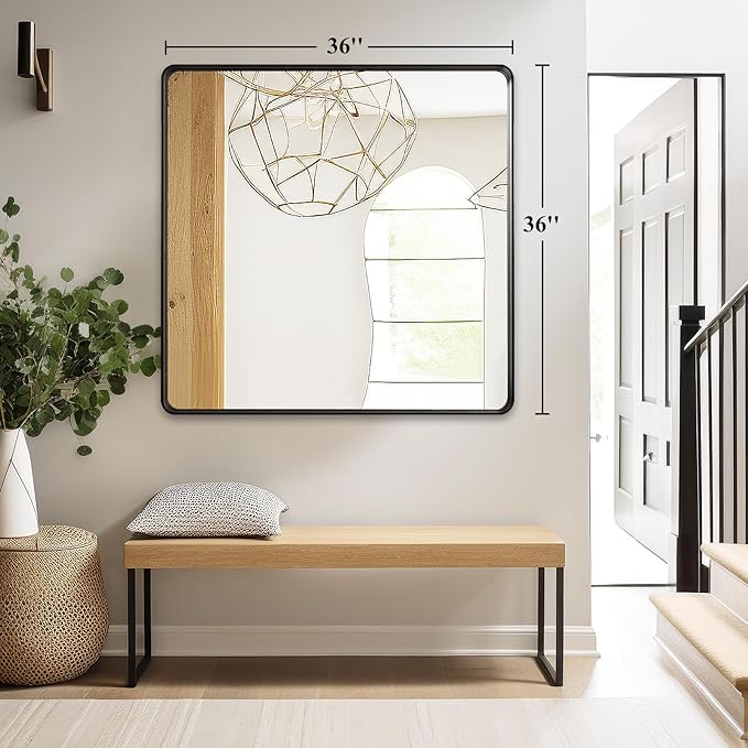 Fabuday Black Bathroom Mirror Wall Mounted- 36x36 Inch Big Framed Mirror for Bathroom Over Sink, Square Brushed Large Vanity Mirror Hanging for Bedroom, Farmhouse, Living Room, Entryway Decor