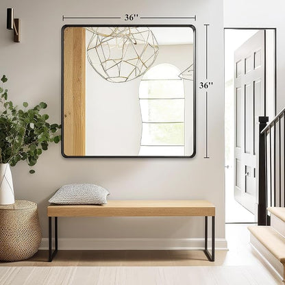 Fabuday Black Bathroom Mirror Wall Mounted- 36x36 Inch Big Framed Mirror for Bathroom Over Sink, Square Brushed Large Vanity Mirror Hanging for Bedroom, Farmhouse, Living Room, Entryway Decor