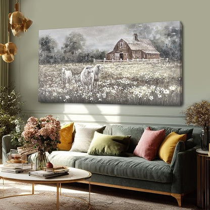 ZENPEE Vintage Farmhouse Sheep Wall Art Prints – Country Rustic Wall Decor Posters for Room, Office, Dining & Hallway, 24 x 48 Inch