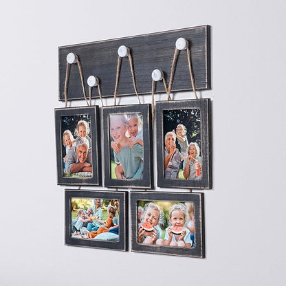 4x6 Picture Frames Collage for Wall Set of 5, Rustic Farmhouse Distressed Solid Wood Photo Frames, Black Vintage Wooden Frames for Wall & Tabletop Display, Gallery Wall Decor for Living Room Bedroom