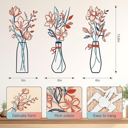 Zzbakress 3 Pcs Metal Flowers Wall Arts Rustic Farmhouse Decor Bathroom Wall Decor Metal Wall Decor for Living-room Dining-Room Kitchen Minimalist Decor Housewarming Gifts (Blue Orange)