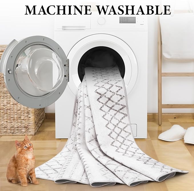Area Rug for Living Room 6x9: Large Washable Boho Moroccan Rugs Geometric Neutral Rug, Non-Slip Foldable Morden Farmhouse Indoor Floor Carpet for Bedroom Dining Table Home(Dark Grey,6X9)