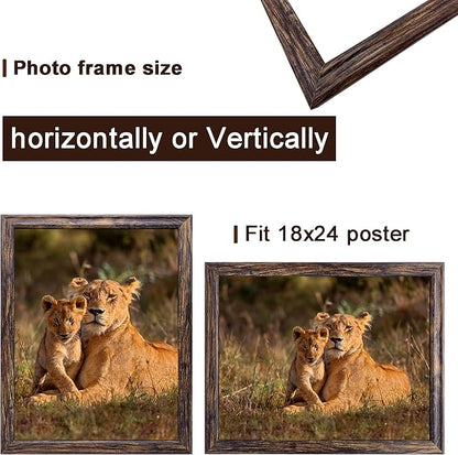 18x24Picture Frame set of 3, Woode Frame Brown, Vertical & Horizontal Wall Hanging Large Studio Gallery Poster Frame for Photos, Posters & Art Prints best gift
