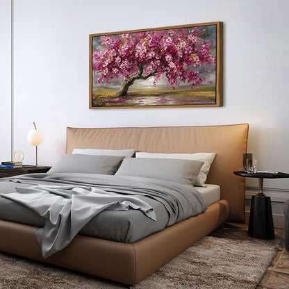 Abstract Tree Framed Wall Art Colorful Daisy Floral Wall Decor Nature Trees Botanical Painting Canvas Prints Rustic Farmhouse Pictures Posters Modern Artwork for Bedroom Living Room Decorations 30x57.8"