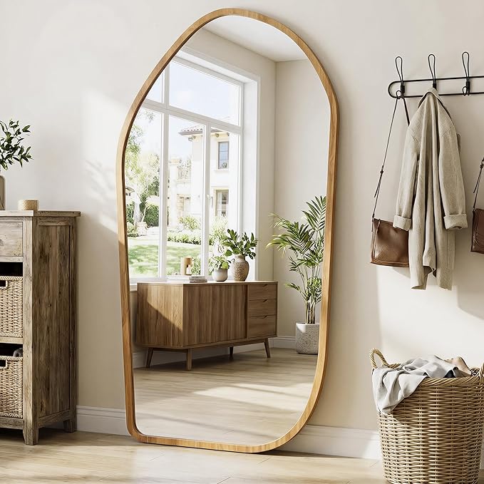 Suidia Full Length Mirror, Oversized Floor Mirror with Solid Wood Frame, Large Standing Mirror for Bedroom Living Room, Wood Art Style, Light Walnut, 86" L x 40" W