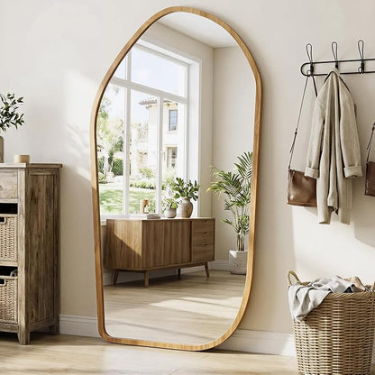 Suidia Full Length Mirror, Oversized Floor Mirror with Solid Wood Frame, Large Standing Mirror for Bedroom Living Room, Wood Art Style, Light Walnut, 86" L x 40" W