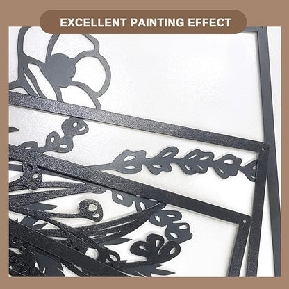 Glamativity 4 Pcs Black Abstract Flowers Metal Wall Art, Minimalist Floral Single Line Wall Décor, 3D Textured Sculptures, Rustic Nature Wall Art Décor for Living Room, Bedroom, Study (L Size 22.5x15.7'')