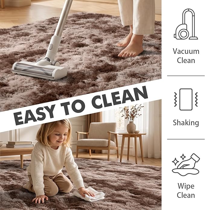 6x9 Ft Large Shag Brown Area Rug for Living Room, Tie-Dyed Ultra Soft Fluffy Furry Rugs for Bedroom Indoor Floor, Aesthetic Carpet for Kids Home Decor (Coffee)
