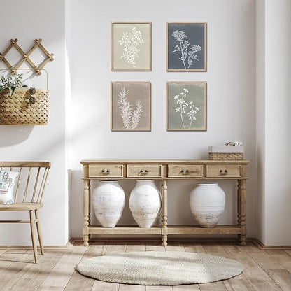 Liswit Framed Boho Wall Art Set of 4 for Wooded Minimalist Botanical Print Wall Art for Rustic Vintage Farmhouse Home Kitchen Wall Decor (Brown, 8"x10")
