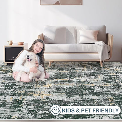 Area Rugs 9x12 Living Room: Washable Rug Modern Abstract Large Rugs Soft Non Slip Neutral Rug Stain Resistant Indoor Carpet for Bedroom Kitchen Dining Room Home Office Rugs(Black Grey Gold,9'x12')
