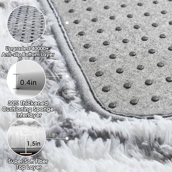ONASAR Area Rugs for Living Room, 7x10 Fluffy White and Grey Rug for Bedroom, Geometric Moroccan Indoor Shaggy Boho Soft Plush Floor Carpet for Kids Teen Nursery Dorm Home Decor Aesthetic