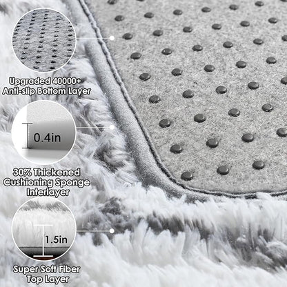 ONASAR Area Rugs for Bedroom Living Room, Fluffy 4x6 White and Grey Throw Rug, Shaggy Geometric Indoor Floor Shag Carpet for Home Decor Aesthetic, Soft Plush Fuzzy Mat for Nursery Kids Teen Dorm