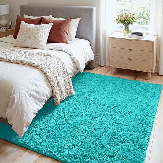 4x6 Area Rugs for Living Room Rug: Soft Fluffy Shag Teal Blue Rugs for Bedroom, Non-Slip Large Fuzzy Plush Rug Indoor Floor Carpet for Nursery Kids Boys Girls Room, Dorms, Playroom, Modern Home Decor