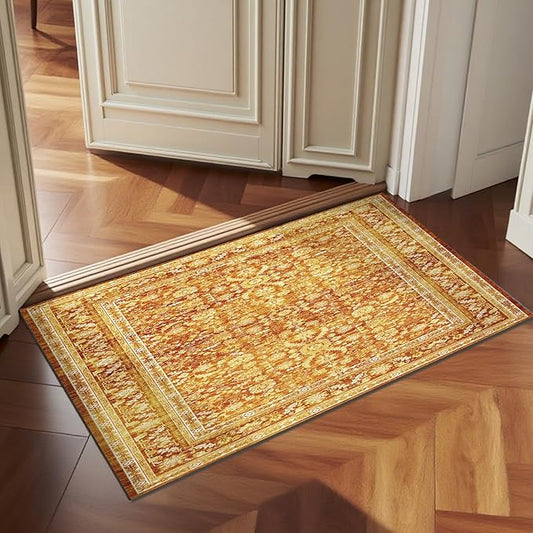 OPPODREAM Vintage Orange 2x3 Washable Rug, 2 x 3 Retro Door Mat Indoor Entrance Non Slip, Low-Pile Faux Wool Throw Carpet, Distressed Floor Mat for Kitchen, Hallway, Entry-Way, Back Door