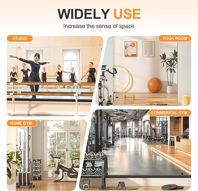 Hasipu 3 Pcs 55''x20'' Home Gym Mirror Large Full Length Wall Mounted Full Body Mirror for Yoga Dance Fitness Exercise Studio Bedroom Garage, Frameless Tempered Glass Workout Mirrors Black Rectangular