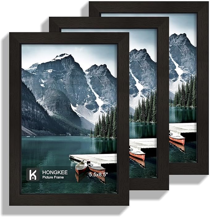 Hongkee 5.5 x 8.5 Diploma Frame - Made of Real Glass and Black Wooden Frame, 5.5 by 8.5 Photo for Wall or Tabletop Display, 3 Pack
