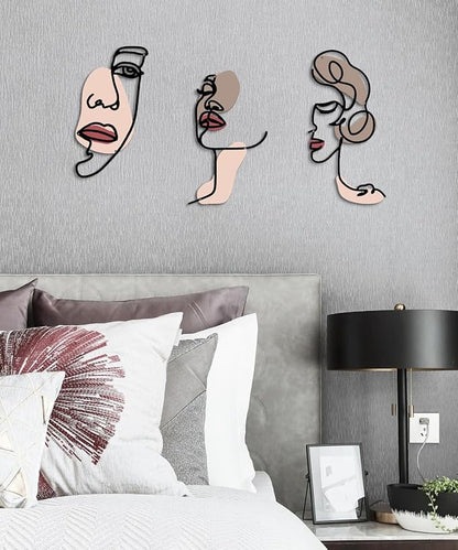 Putuo Decor Abstract Face Metal Wall Art Set of 3, Modern Line Art Wall Decor, Minimalist Metal Sculpture for Living Room Bedroom Bathroom