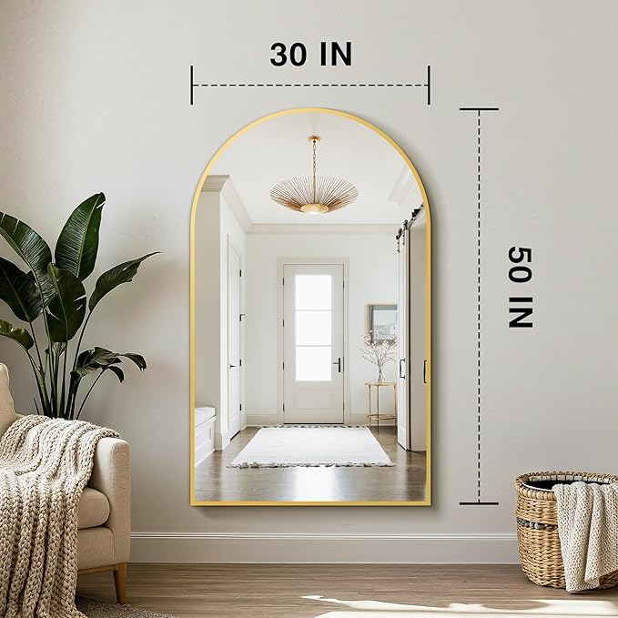 Arched Bathroom Mirror for Wall, 50" x 30" Gold Metal Frame Vanity Mirror, HD Glass Over Sink for Bathroom, Entryway, Bedroom
