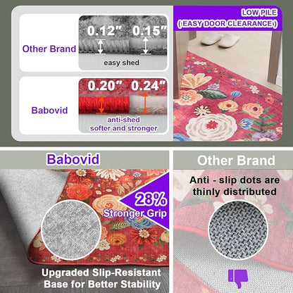Rug for Hallways Kitchen Rug 2x8, Non Slip Washable Rugs with Rubber Backing Soft Floral Carpet Runner for Hallways, Kitchen, Laundry, Bedroom, Bathroom(2 x 8, Red Garden)