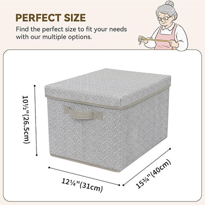 GRANNY SAYS Fabric Boxes with Lids, Storage Bins with Handles, Shelf Bins for Organizing, Extra Large Storage Boxes for Linens Clothes, Decorative Storage Containers, Gray, 3-Pack