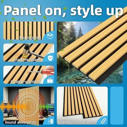 Art3d 6-Piece Wood Slat Acoustic Panels for Stylish Decor and Noise Reduction, 3D Textured Panel for Ceiling and Wall, Bamboo-Hued