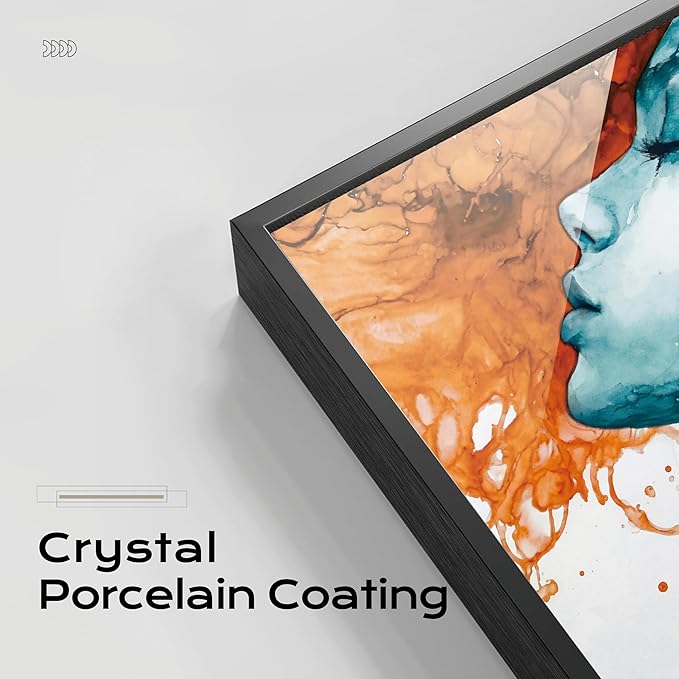 Modern Abstract Crystal Porcelain wall art Teal and Orange Fluid Painting Aluminum Framed large wall art for Living Room Bedroom Office Hallway artwork for walls 24x48 In