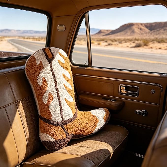 Moorfowl Cowboy Boot Throw Pillow Single-Sided Cute Novelty Accent Pillows Decorative Boot Shaped Stuffed Cushion for Bed Couch Chair Sofa (Yellow)