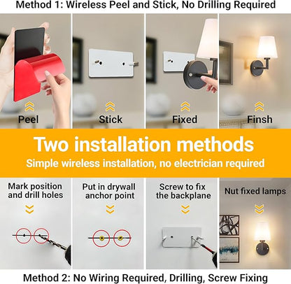 Vimhou Peel and Stick Wall Sconces, Stick On Wall Sconce Set of 2, Battery Operated Wireless Wall Light, No Drill Adhesive Wall Lamp, Corn Bulb with 10000mAh Rechargeable Battery, Bedroom Wall Decor