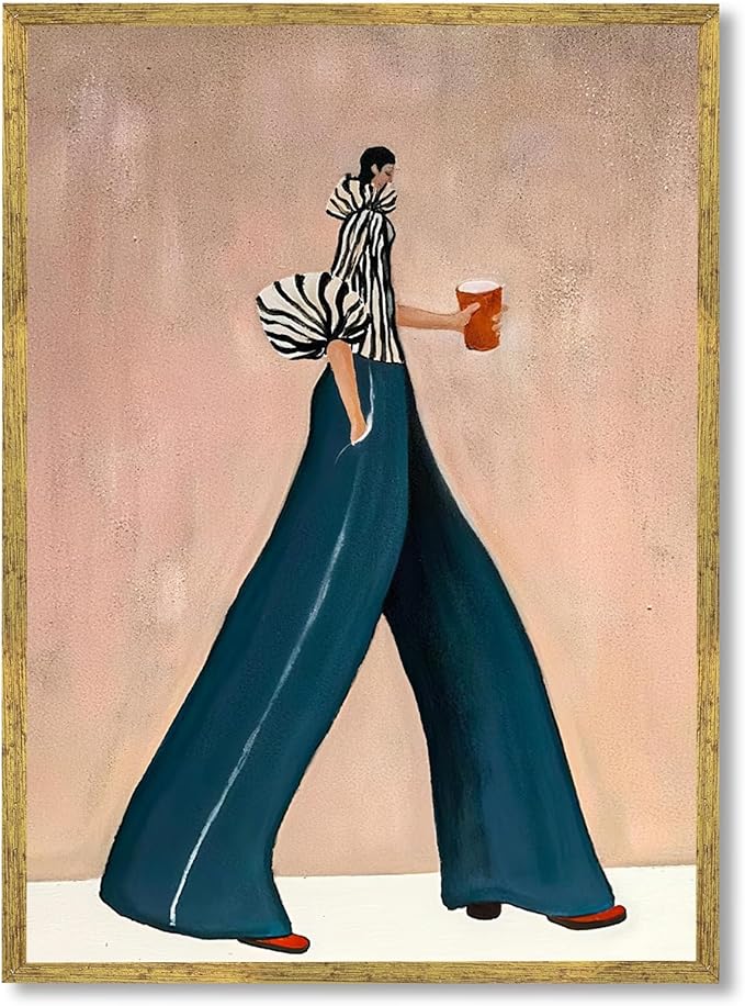 Large Gold Framed Modern Fashion Abstract Wall Art Chic Long-Leg Silhouette Female Canvas Poster Bold Figurative Woman Painting Feminine Prints Artwork Girl Pictures for Home Decor 24x36inch