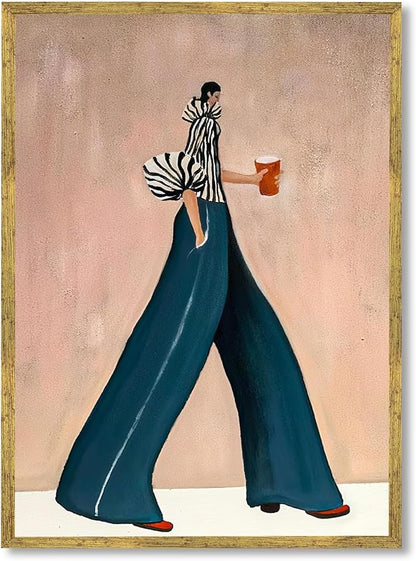 Large Gold Framed Modern Fashion Abstract Wall Art Chic Long-Leg Silhouette Female Canvas Poster Bold Figurative Woman Painting Feminine Prints Artwork Girl Pictures for Home Decor 24x36inch