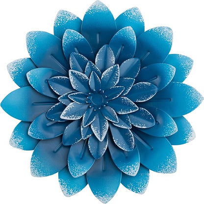 Everydecor Succulent Metal Flowers Wall Decor – Blue, Hand Painted, 3D Flower Art Decoration for Living Room, Bedroom, Kitchen, Bathroom - Floral Decor for Indoor & Outdoor Use