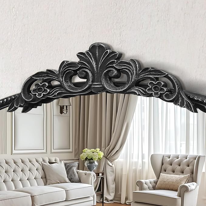 Micasso Vintage Wall Black Mirror: 24"x36" French Baroque Antique Mirror - Traditional Ornate Decorative Arched for Wall/Bathroom/Entryway/Fireplace/Hallway/Living Room - Home Decor for Bathroom