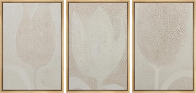 SIGNLEADER Framed Canvas Print Wall Art Set Neutral Beige Tulip Subtle Dot Pattern Illustrations Minimal Decorative Bohemian Nordic for Living Room, Bedroom, Office - 24"x36"x3 NATURAL