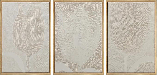 SIGNLEADER Framed Canvas Print Wall Art Set Neutral Beige Tulip Subtle Dot Pattern Illustrations Minimal Decorative Bohemian Nordic for Living Room, Bedroom, Office - 24"x36"x3 NATURAL
