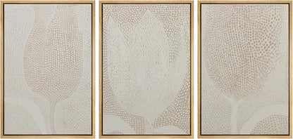 SIGNLEADER Framed Canvas Print Wall Art Set Neutral Beige Tulip Subtle Dot Pattern Illustrations Minimal Decorative Bohemian Nordic for Living Room, Bedroom, Office - 16"x24"x3 NATURAL