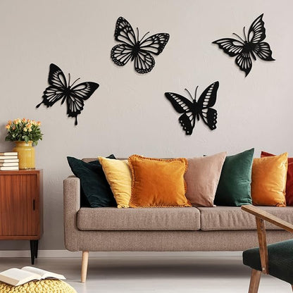 Qunclay 4 Pcs Wooden Butterfly Wall Decor Large Butterfly Wall Art Boho Home Hanging Modern Sculpture Decorations Modernist Signs for Living Room Bathroom Yard Gallery Indoor Outdoor(Black)