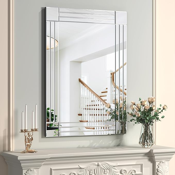40"x28" Decorative Wall Mirror Gorgeous Silver Mirror for bedrooms, bathrooms, entryways hallways, Living Room and Dining Room Walls