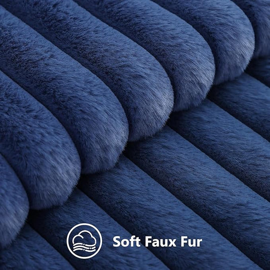 decorUhome Cozy Faux Fur Throw Pillow Covers 16x16 Set of 2 Decorative Soft Plush Striped Modern Farmhouse Boho Couch Pillow Cases with Velvet Back for Sofa Bed Living Room, Blue