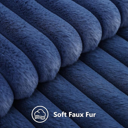 decorUhome Cozy Faux Fur Throw Pillow Covers 26x26 Set of 2 Decorative Soft Plush Striped Modern Farmhouse Boho Couch Euro Sham Pillow Cases with Velvet Back for Sofa Bed Living Room, Blue