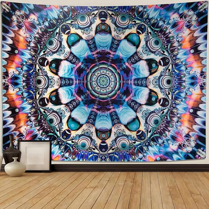 PRRPRR Blacklight Trippy Mandala Tapestry - UV Reactive Glow in the Dark Wall Hanging, Neon Psychedelic Boho Posters for Bedroom, Aesthetic Dorm Room Decor, Party Backdrop (59"x51")