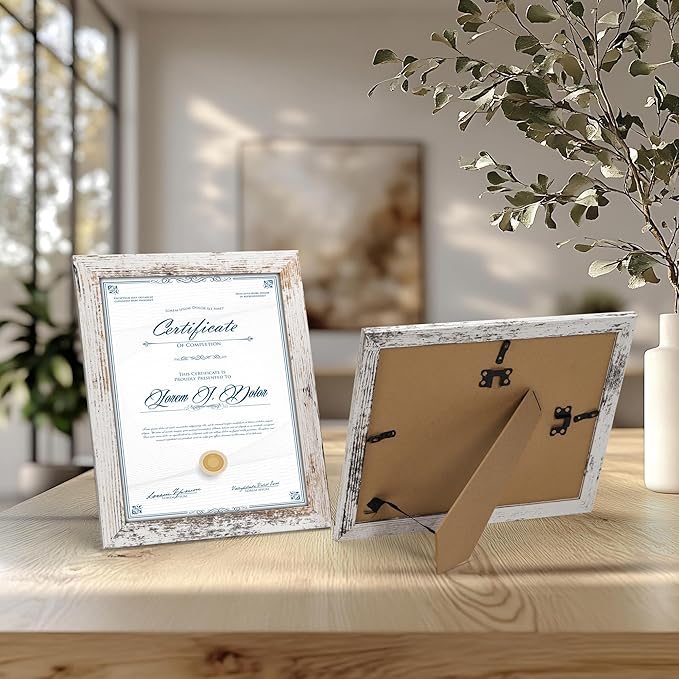 PETAFLOP 8.5x11 Picture Frame Distressed White Certificate Frames Wall Tabletop Display Horizontally or Vertically, 7 Pack