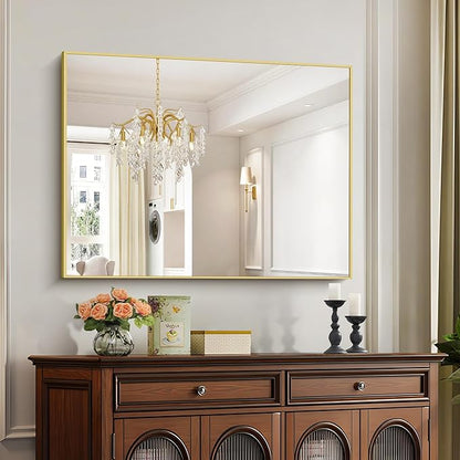 COFENY 30x40In Gold Bathroom Mirror for Wall, Brushed Gold Rectangle Mirrors with Metal Frame, Bathroom Rectangular Mirror Modern Wall Mirror for Bedroom Living Room, Hangs Horizontal or Vertical