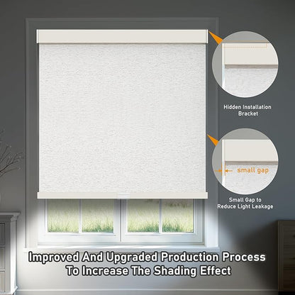 AOSKY Linen Roller Blinds Shades for Indoor Windows Pull Down Cordless Blackout Black Out Window Shade 22 inch Blinds for Home Linen