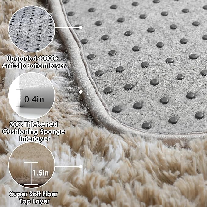 ONASAR Living Room Area Rug 6x9, Large Beige and White Geometric Floor Rugs for Bedroom Home Decor Aesthetic, Soft Fuzzy Shaggy Plush Fluffy Moroccan Carpet for Teen Nursery Dorm Classroom Office