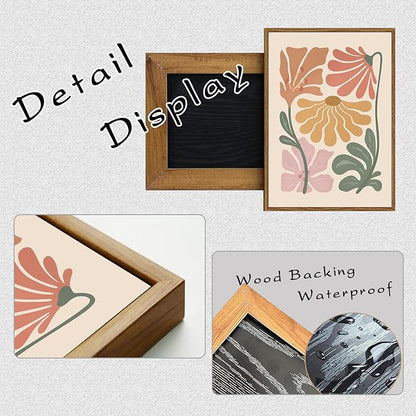TBKHUDBI Framed Boho Flower Wall Art Abstract Floral Canvas Pictures Prints Set of 3 Minimalist Botanical Painting Poster Flower Market Aesthetic Wall Decor for Living room Bedroom 12"x16"