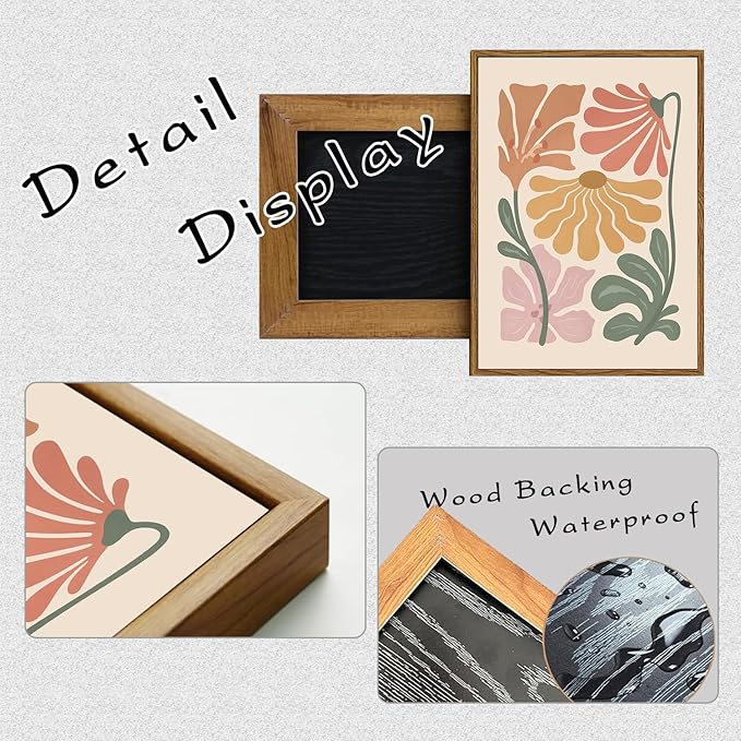 TBKHUDBI Framed Boho Flower Wall Art Abstract Floral Canvas Pictures Prints Set of 3 Minimalist Botanical Painting Poster Flower Market Aesthetic Wall Decor for Living room Bedroom 16"x24"