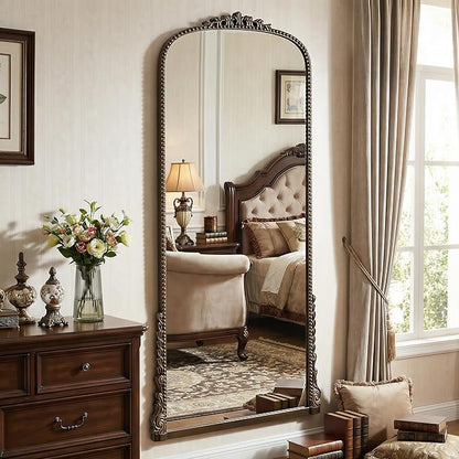 Antok Floor Mirror, 71"×32" Vintage Full Length Mirror Carved Full Body Mirror with Stand, Hanging Mounted for Bedroom Living Room Cloakroom,Bronze,Luxury Style