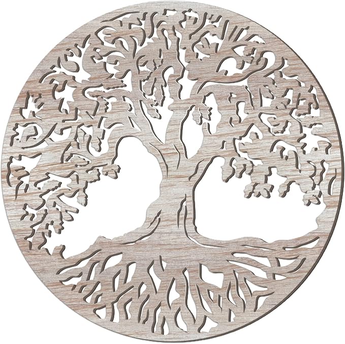 Yalikop Tree of Life Wooden Wall Art Decor Wooden Wall Sculpture 11.8 Inch Tree of Life Wood Hollowed Out Hanging Sign for Farmhouse Home Hanging Decoration Supplies(White)