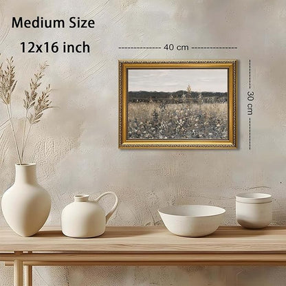 YD&YZY Gold Framed Vintage Wall Art Canvas Landscape Meadow with Flowers Farmhouse Wall Decor Rustic Modern Cottagecore Nature Painting Picture Print for Bedroom Home Decor 12x16 inch Framed