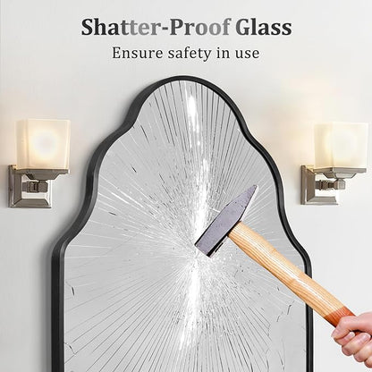 Scalloped Mirror for Bathroom - 24"x36" Black Bathroom Mirror with Aviation Aluminum Alloy Frame & Shatter-Proof Glass for Living Room Bedroom Entryway, Brushed Black Frame(x1)